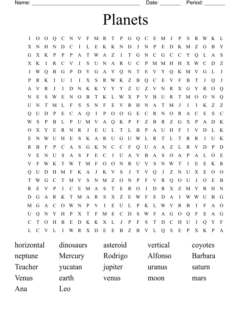Planets  Word Search