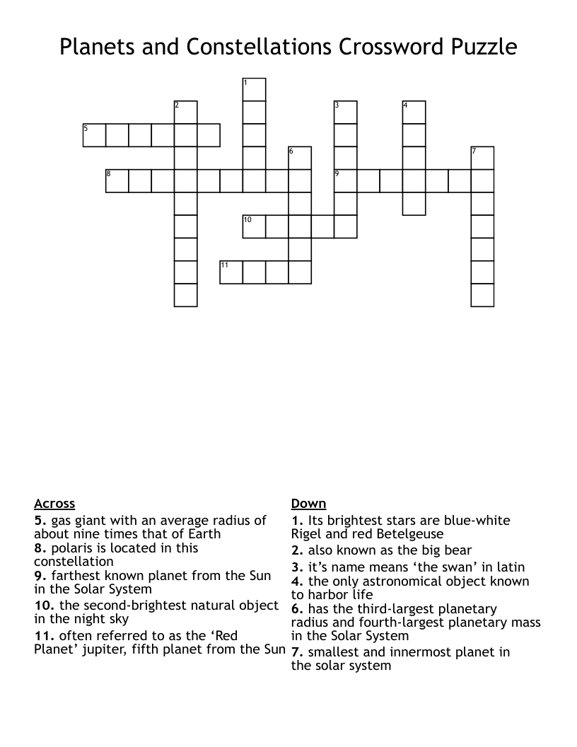 Planets and Constellations Crossword Puzzle