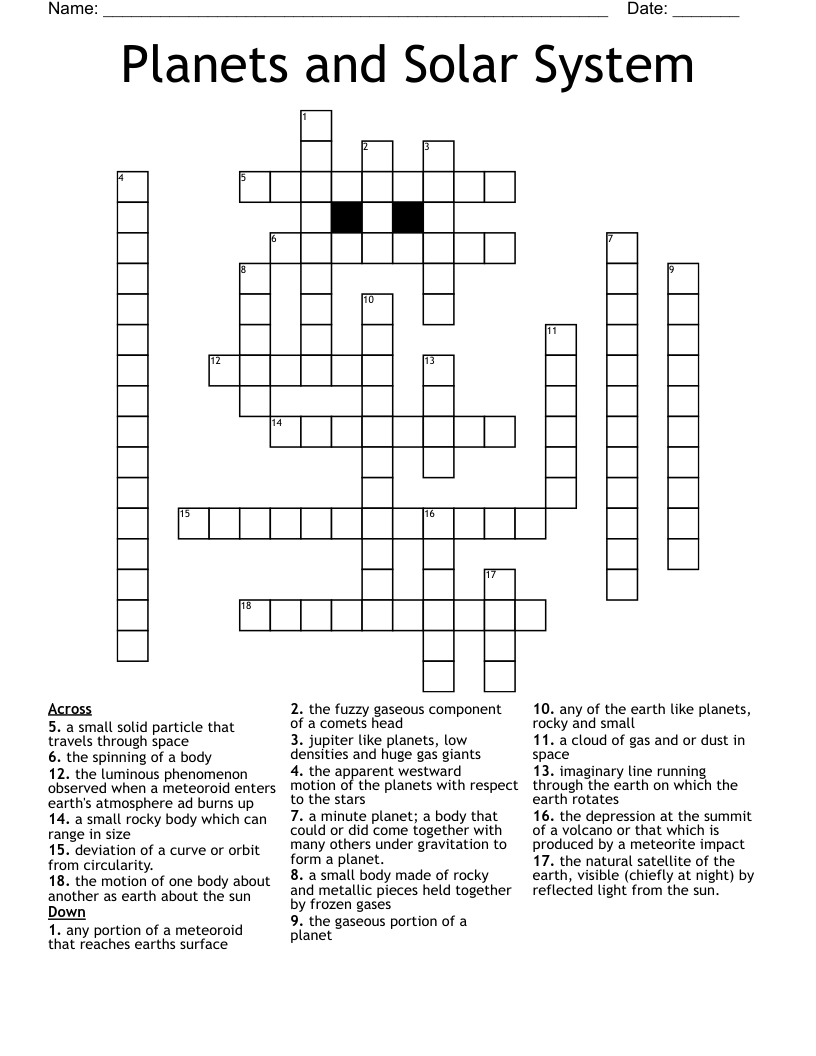 Planets and Solar System Crossword