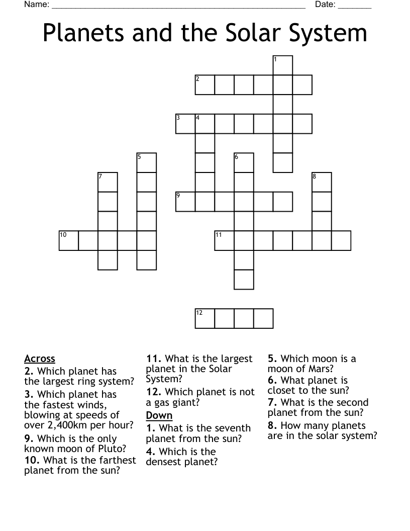 Planets and the Solar System Crossword