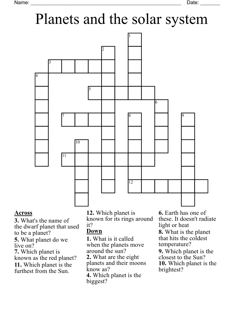 Planets and the solar system Crossword