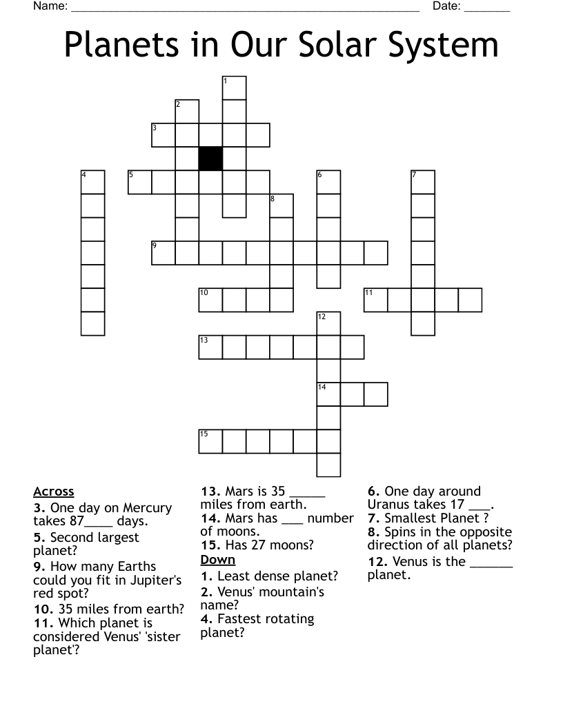 Planets in Our Solar System Crossword