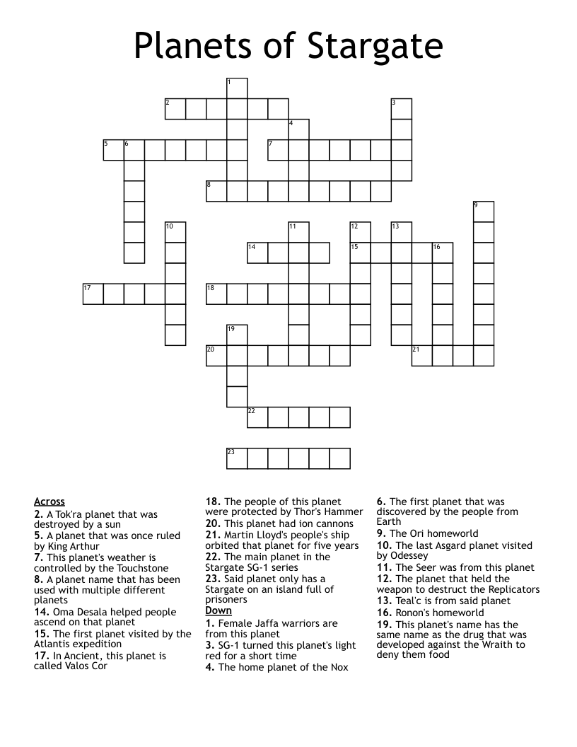 Planets of Stargate Crossword