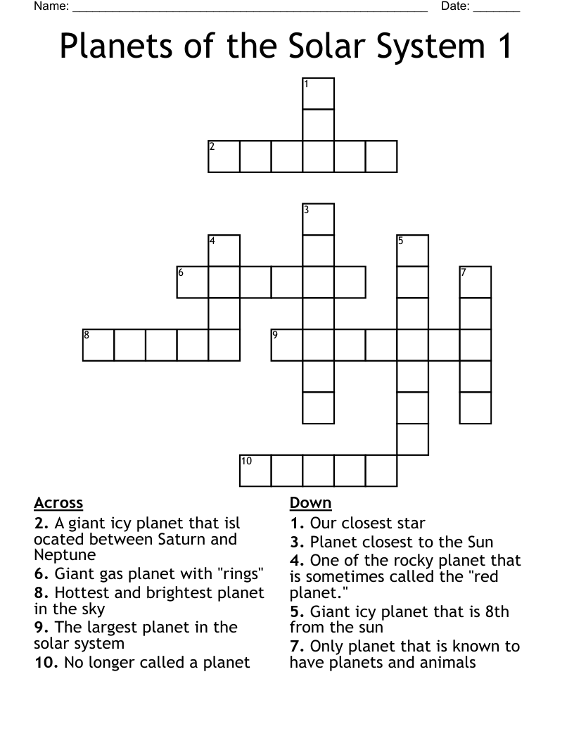 Planets of the Solar System 1 Crossword