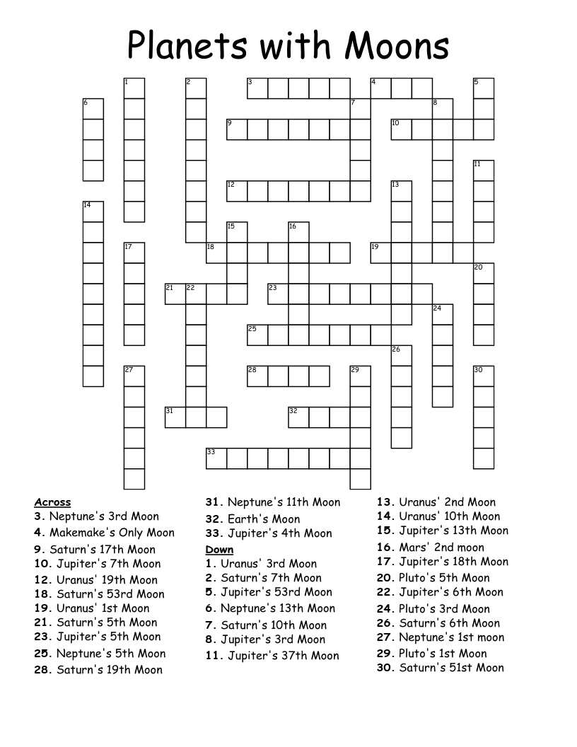 Planets with Moons Crossword