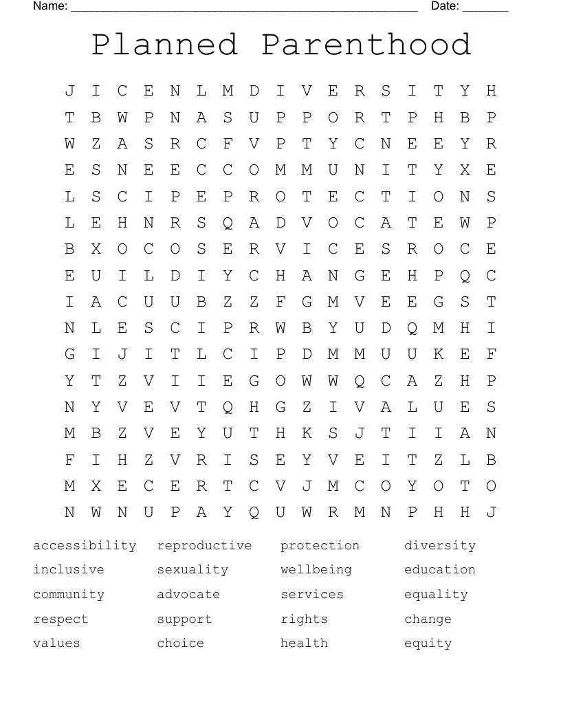 Planned Parenthood Word Search