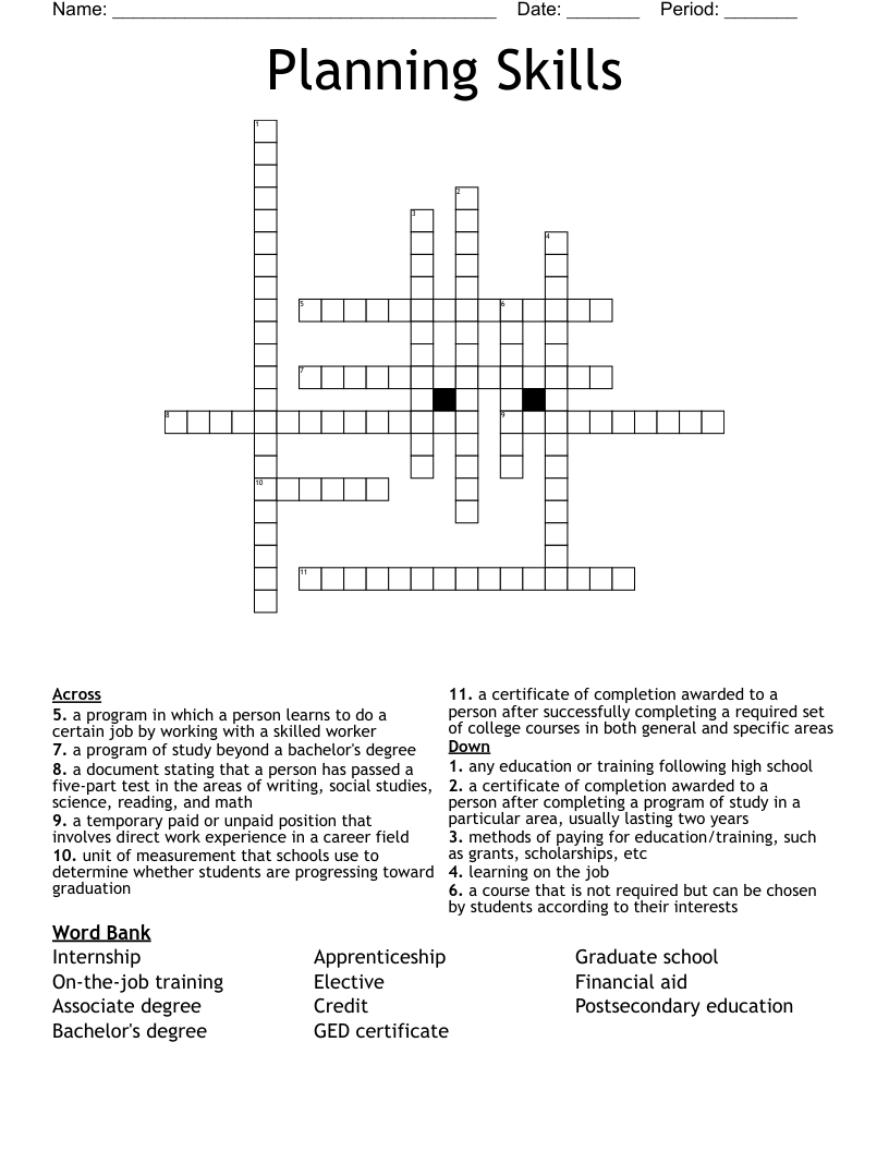 Planning Skills Crossword
