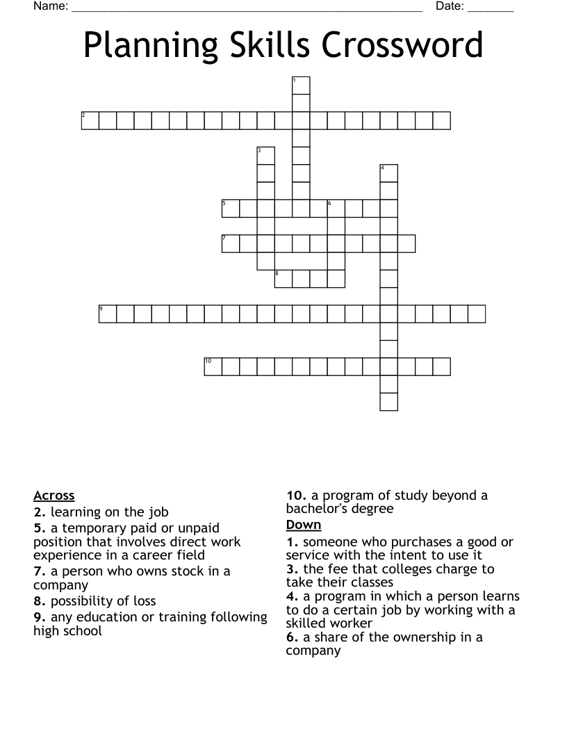 Planning Skills Crossword 