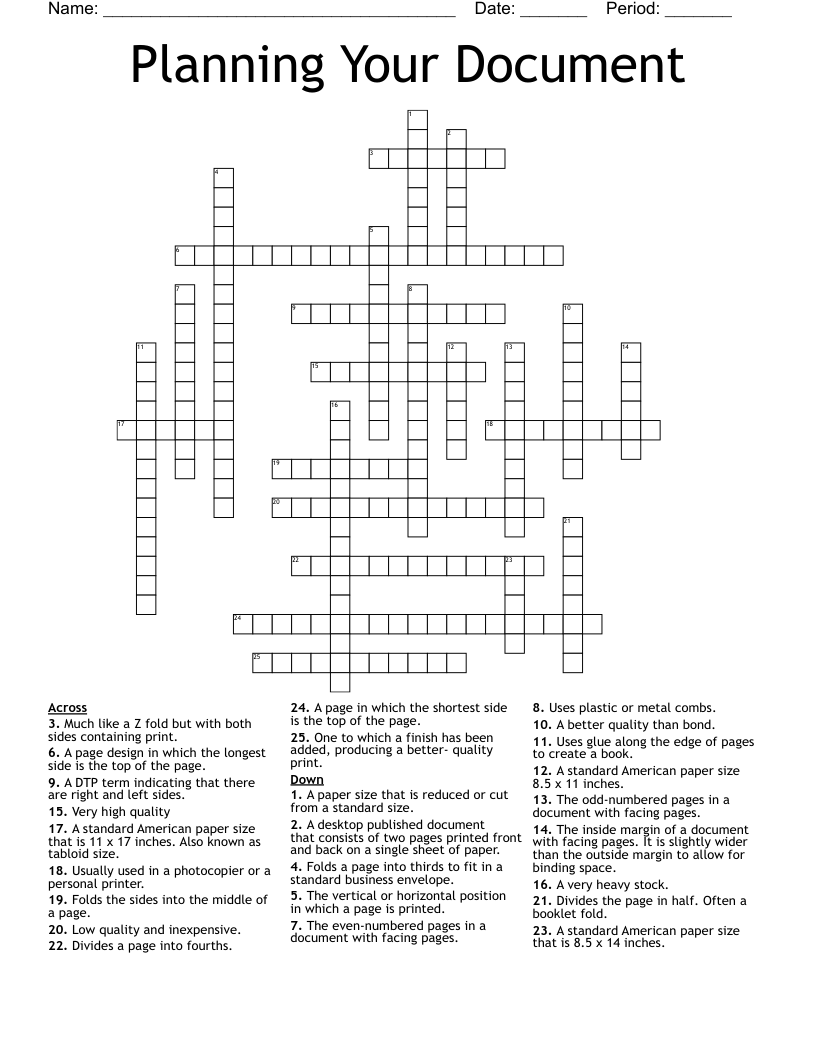 Planning Your Document Crossword
