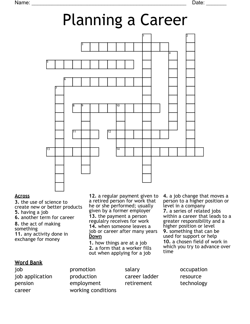 Planning a Career Crossword