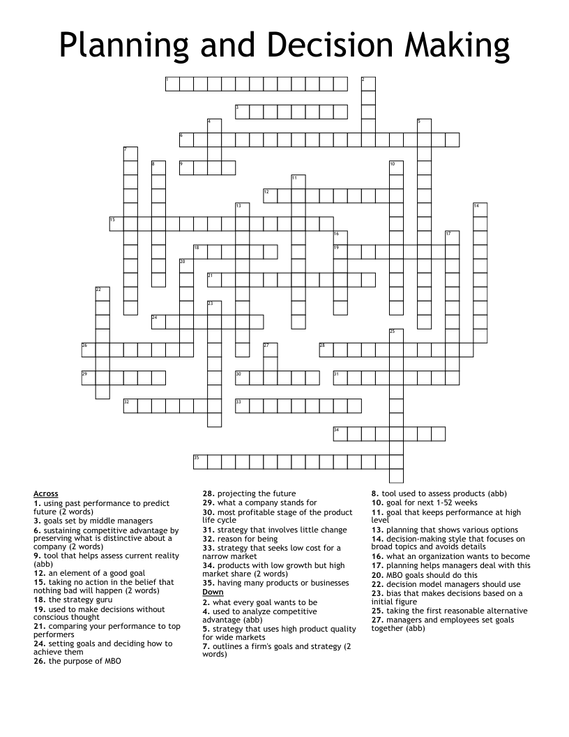 Planning and Decision Making Crossword
