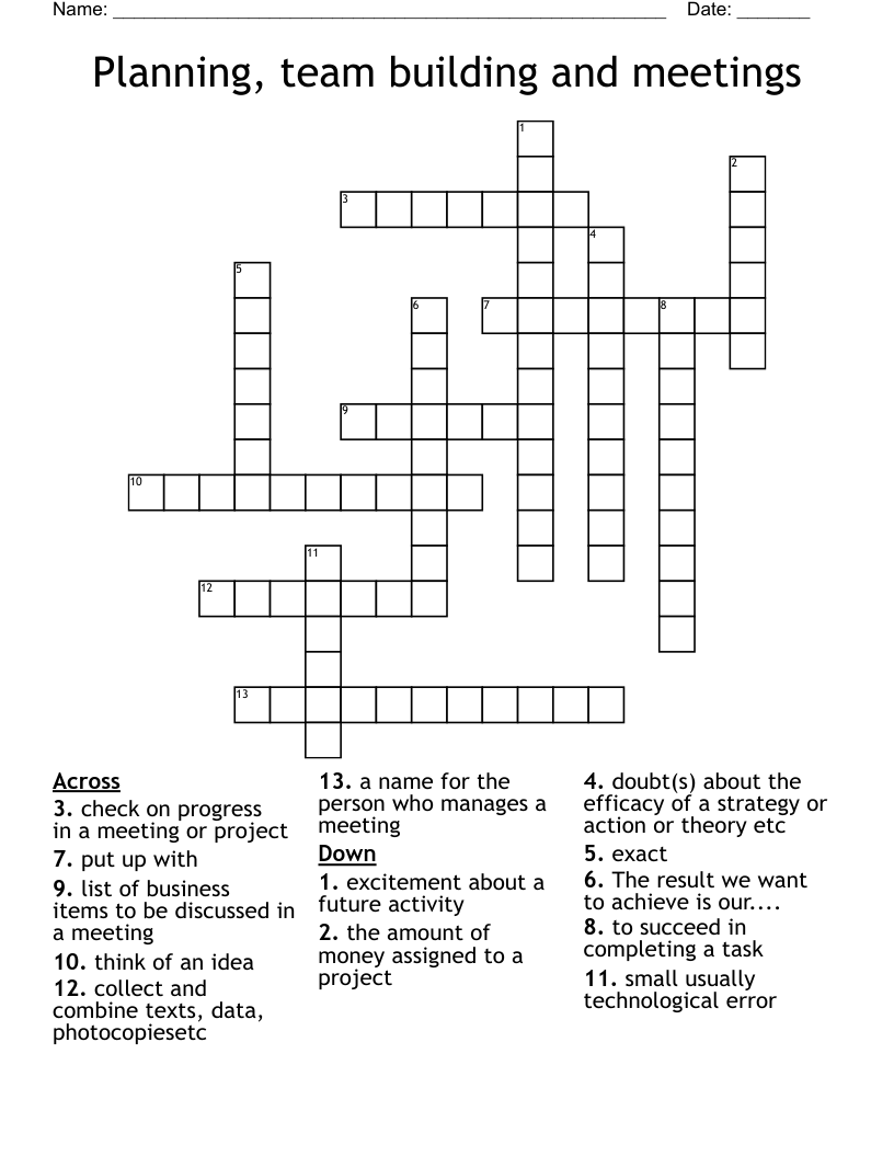 Planning, team building and meetings Crossword