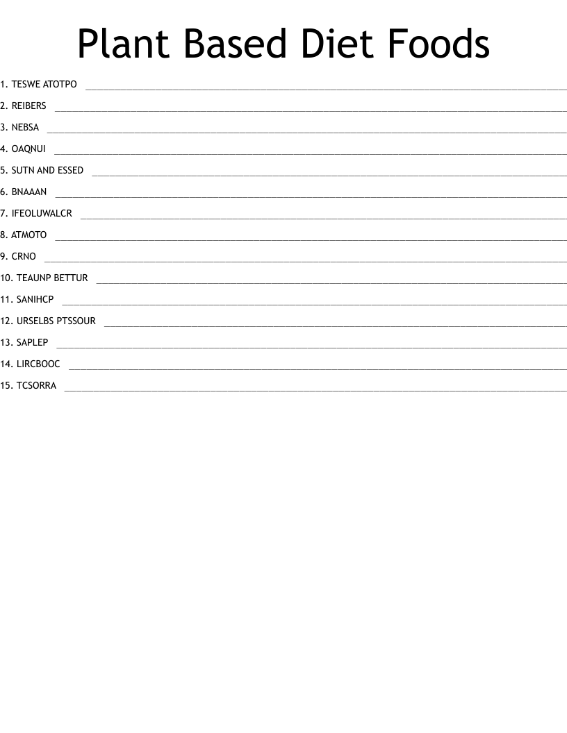 Plant Based Diet Foods  Word Scramble