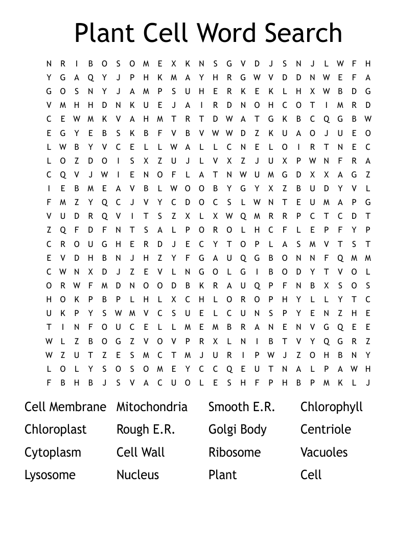Plant Cell Word Search 