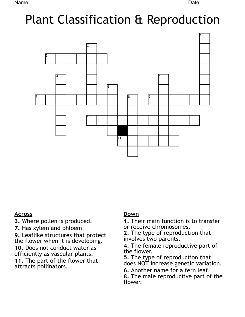 Plant Classification & Reproduction Crossword
