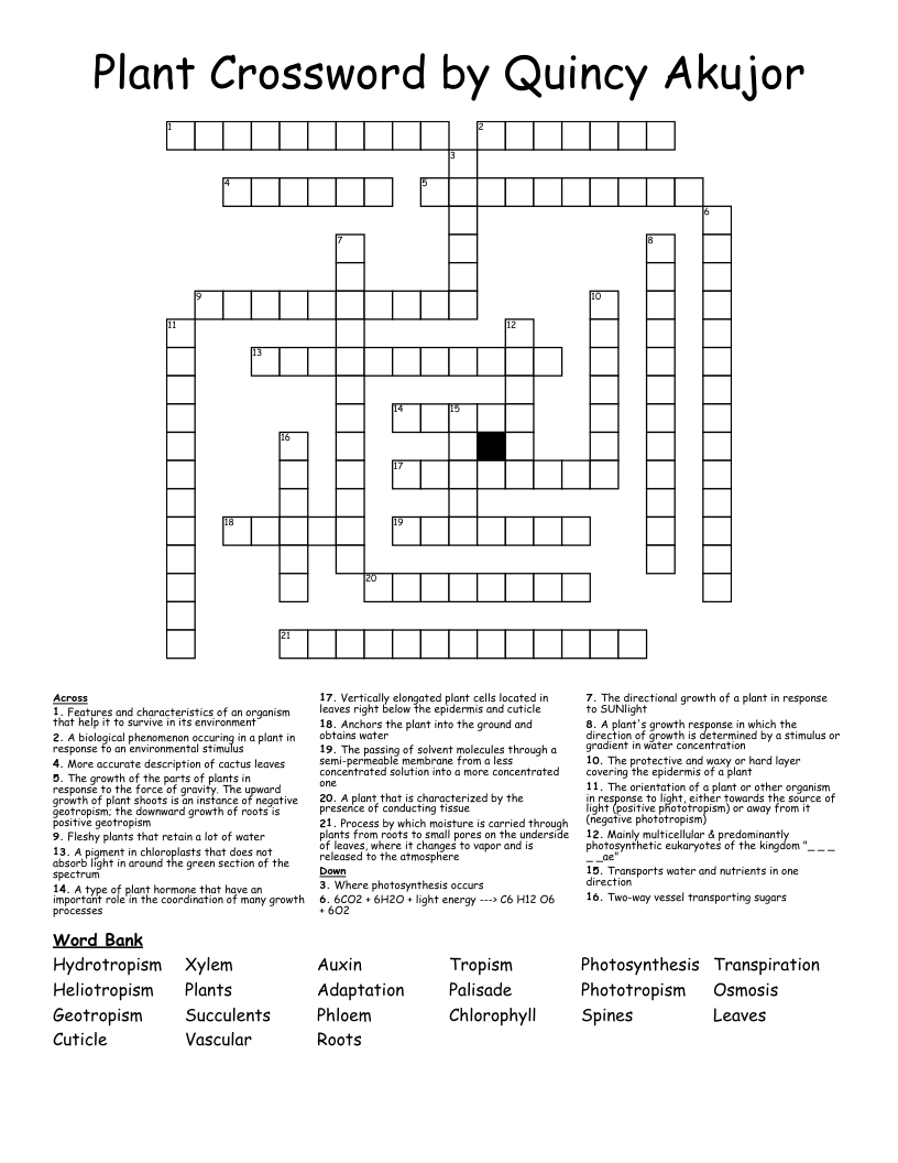 Plant Crossword by Quincy Akujor