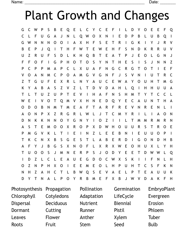Plant Growth and Changes Word Search