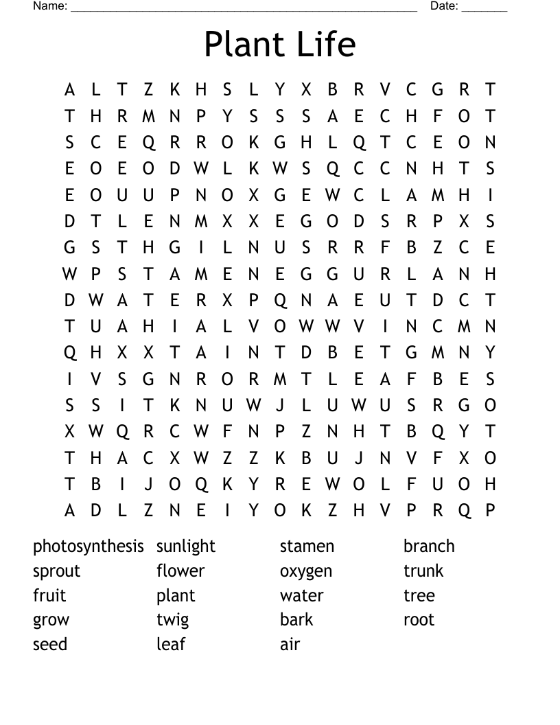 Plant Life Word Search