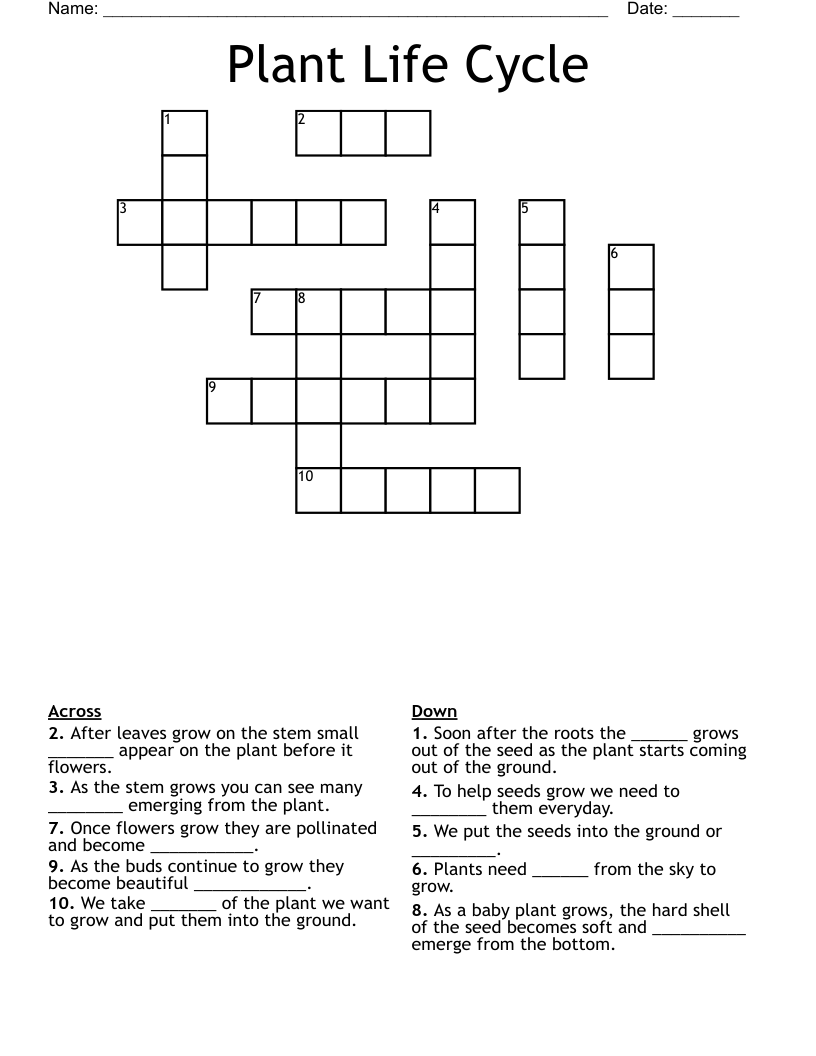 Plant Life Cycle Crossword - WordMint