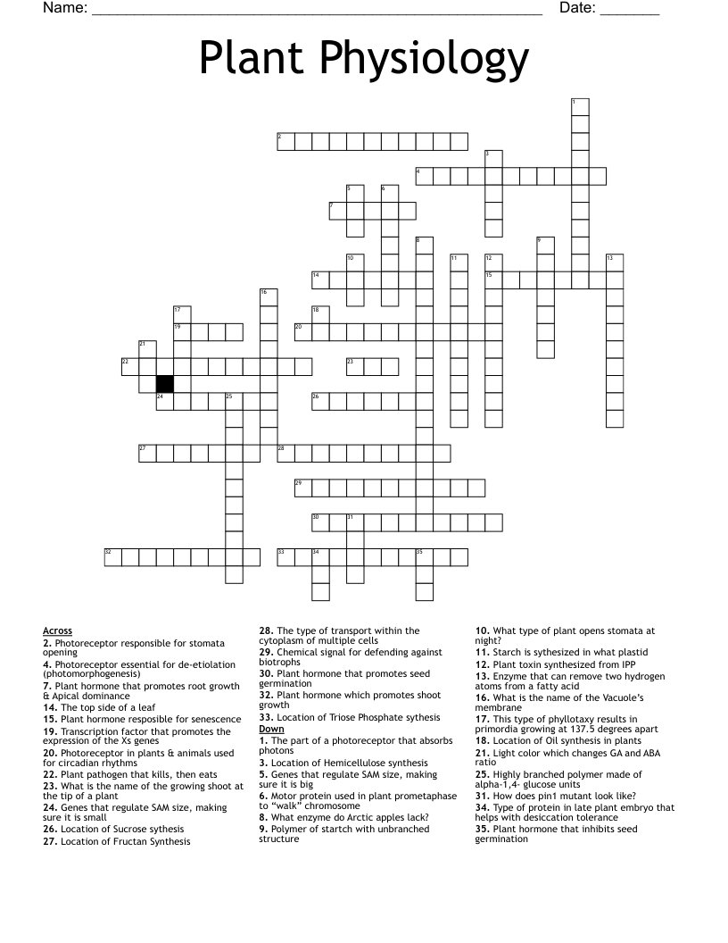 Plant Physiology Crossword