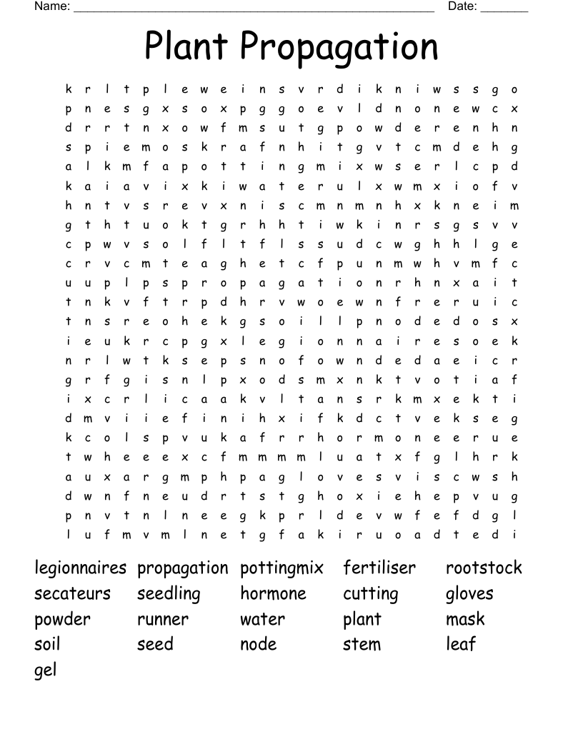 Plant Propagation Word Search