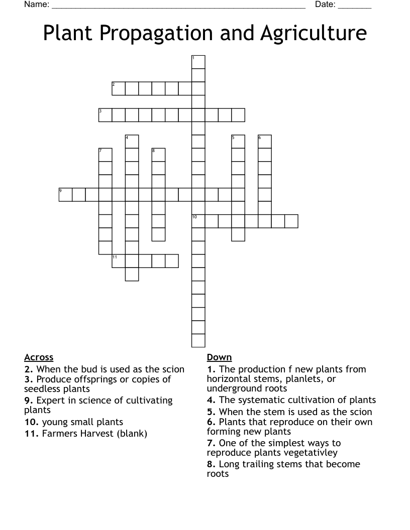 Plant Propagation and Agriculture Crossword