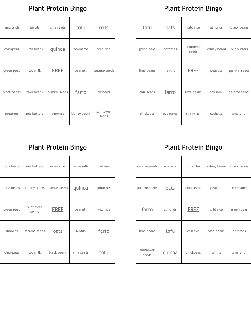 Plant Protein Bingo