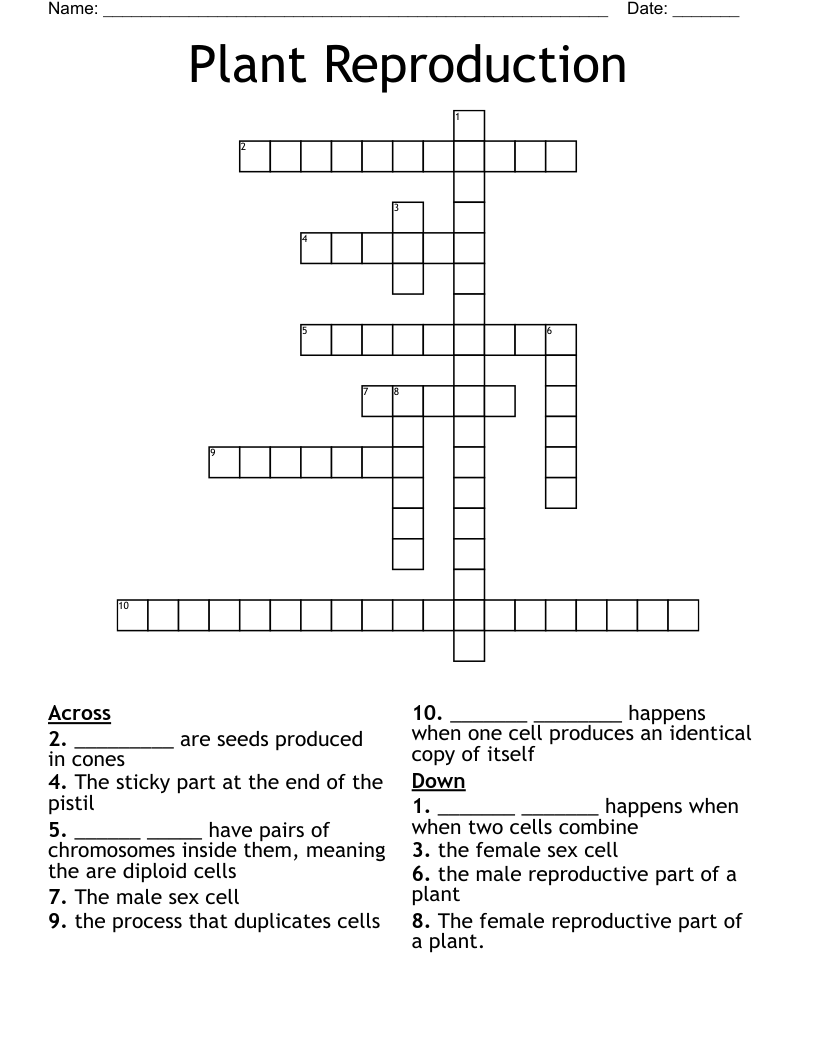 Plant Reproduction Crossword