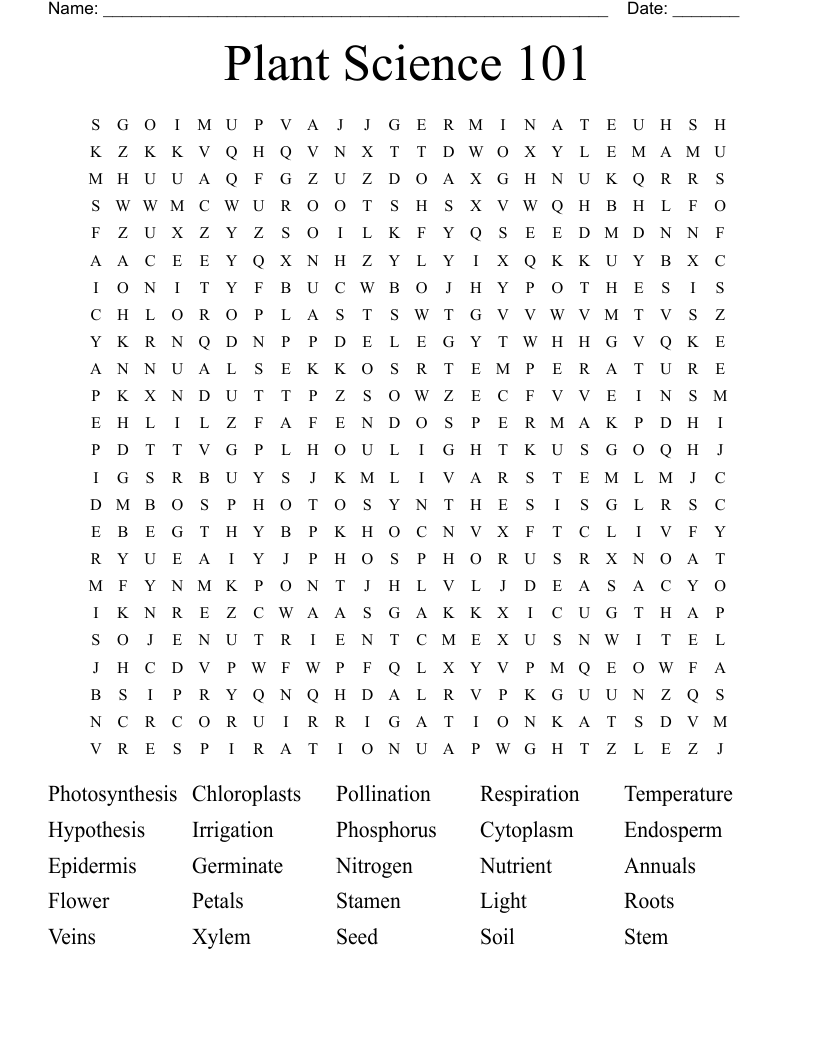 Plant Science 101 Word Search