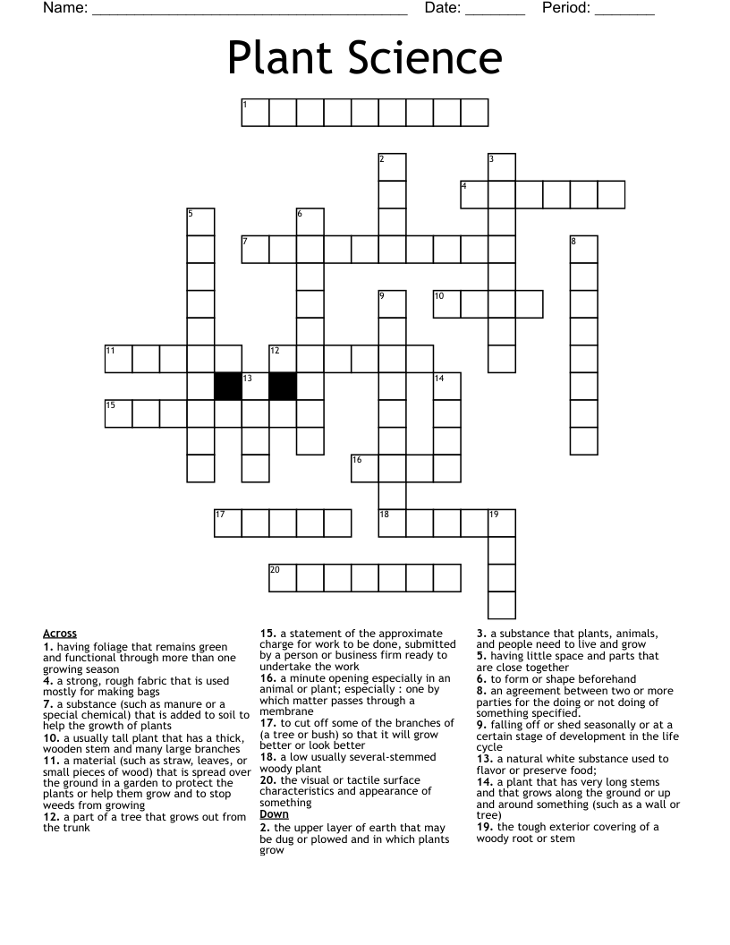 Plant Science Crossword