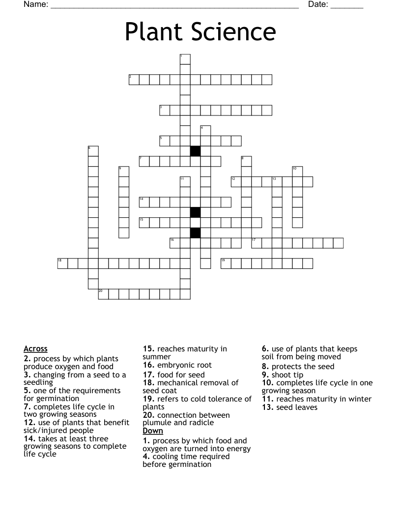 Plant Science Crossword