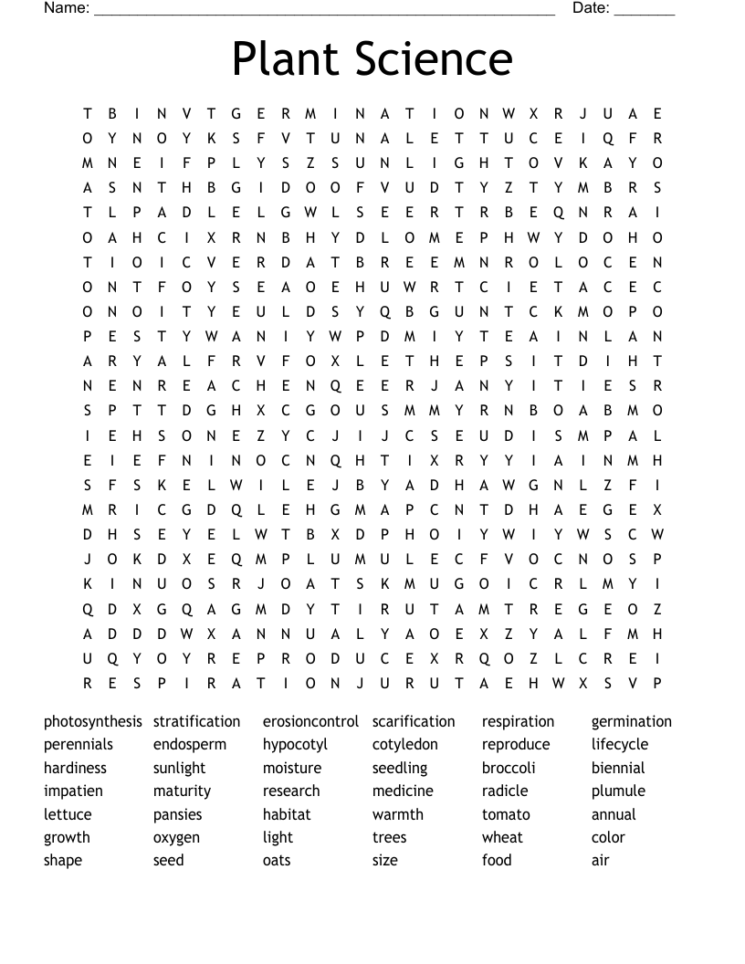 Plant Science Word Search