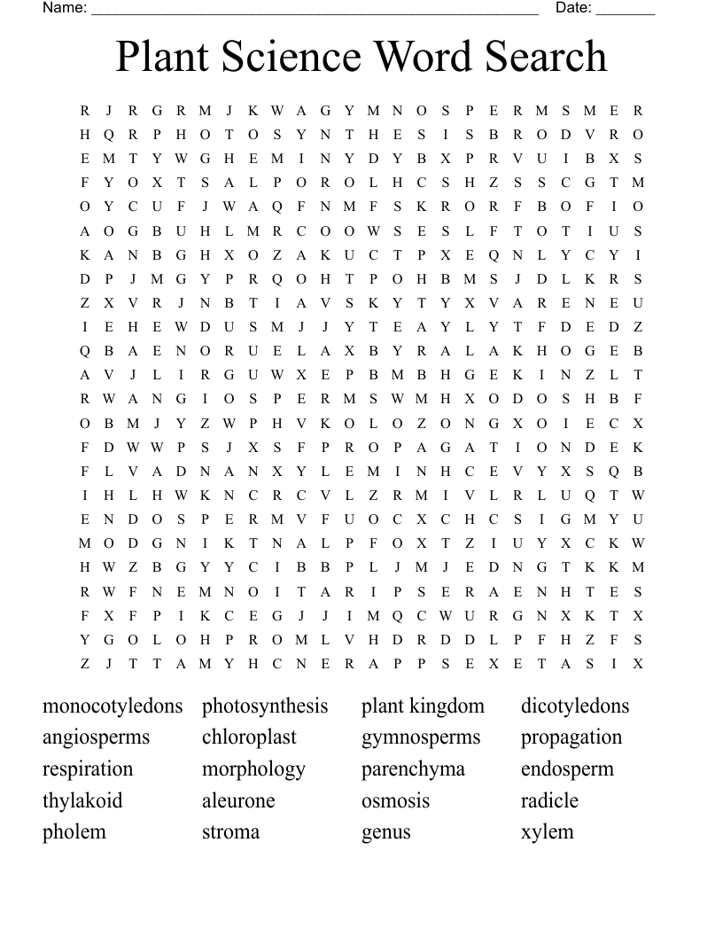 Plant Science Word Search