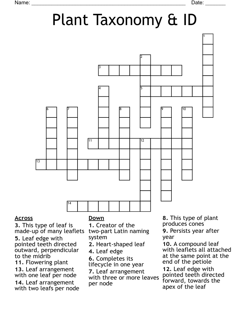 Plant Taxonomy & ID Crossword