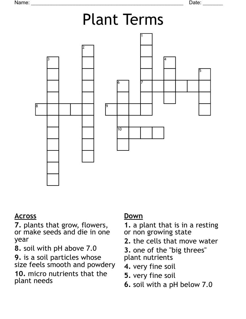Plant Terms Crossword