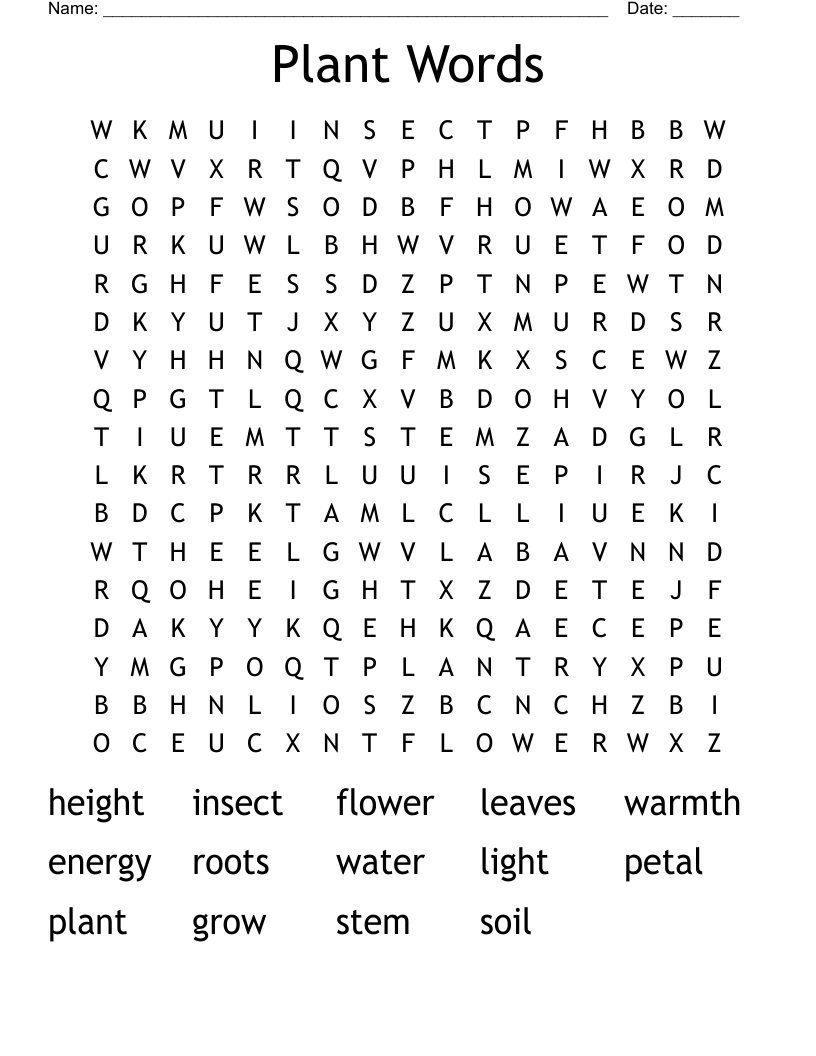 Plant Words Word Search
