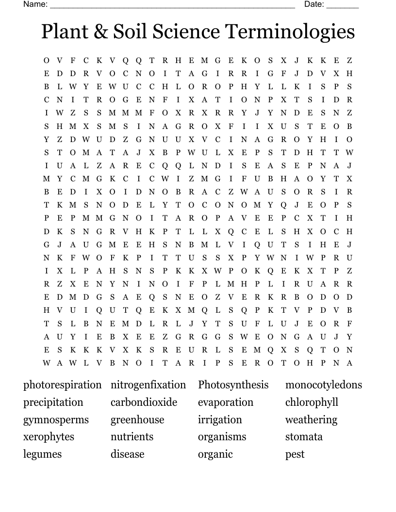 Plant & Soil Science Terminologies Word Search