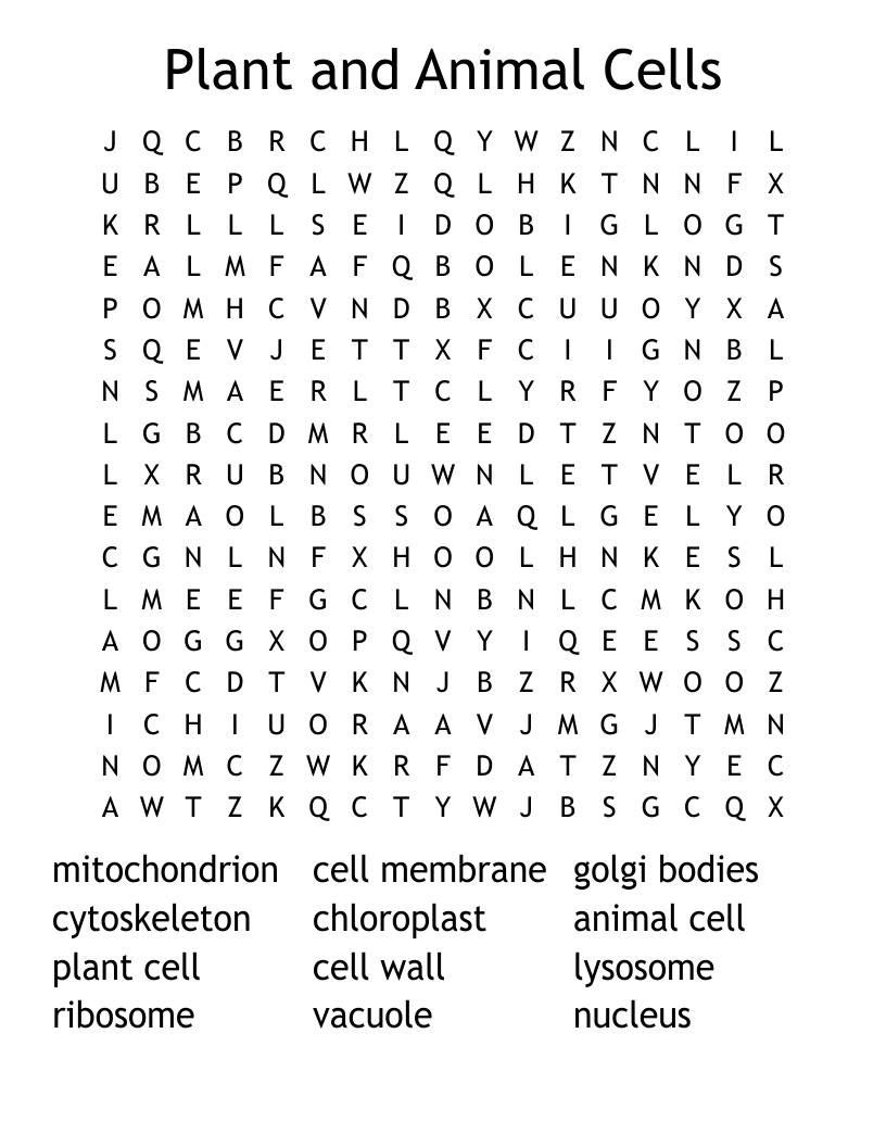 Plant and Animal Cells Word Search