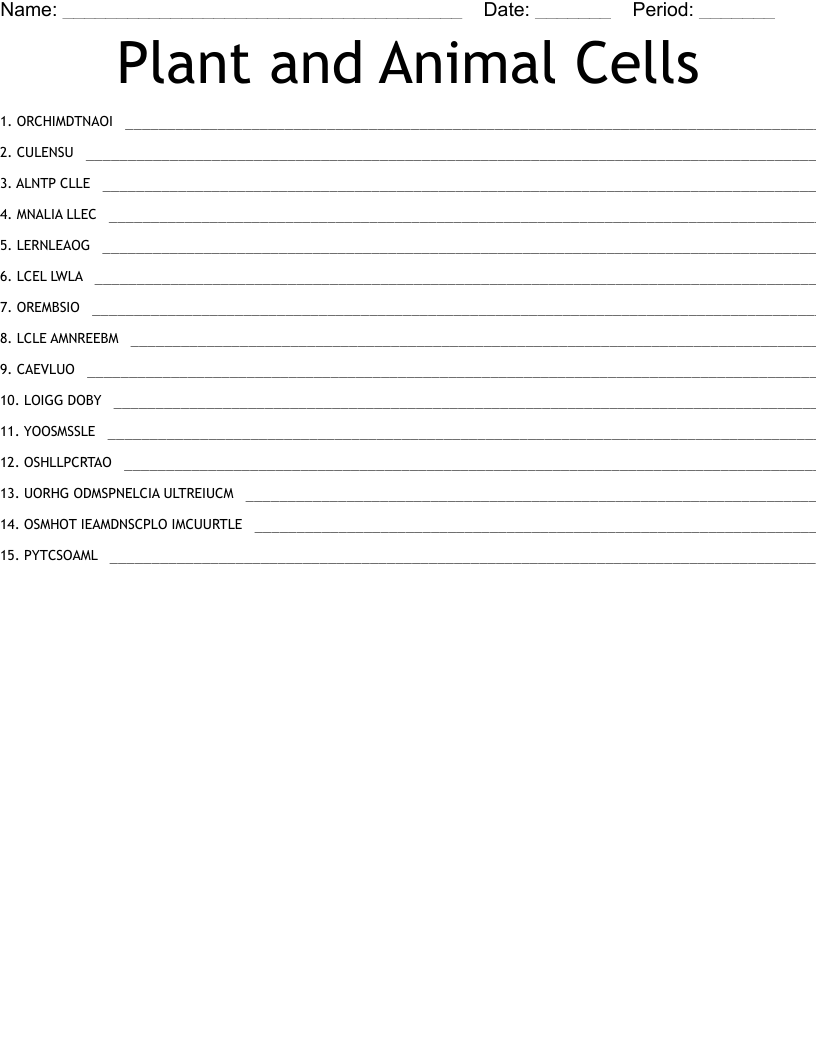 Plant and Animal Cells Word Scramble