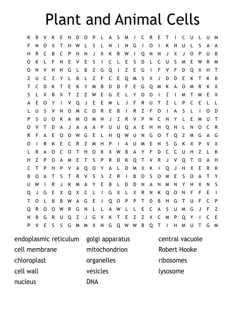Plant and Animal Cells Word Search