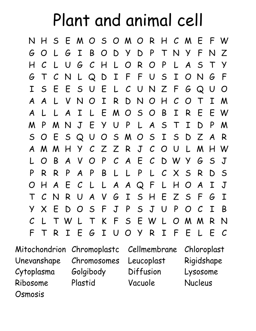 Plant and animal cell Word Search