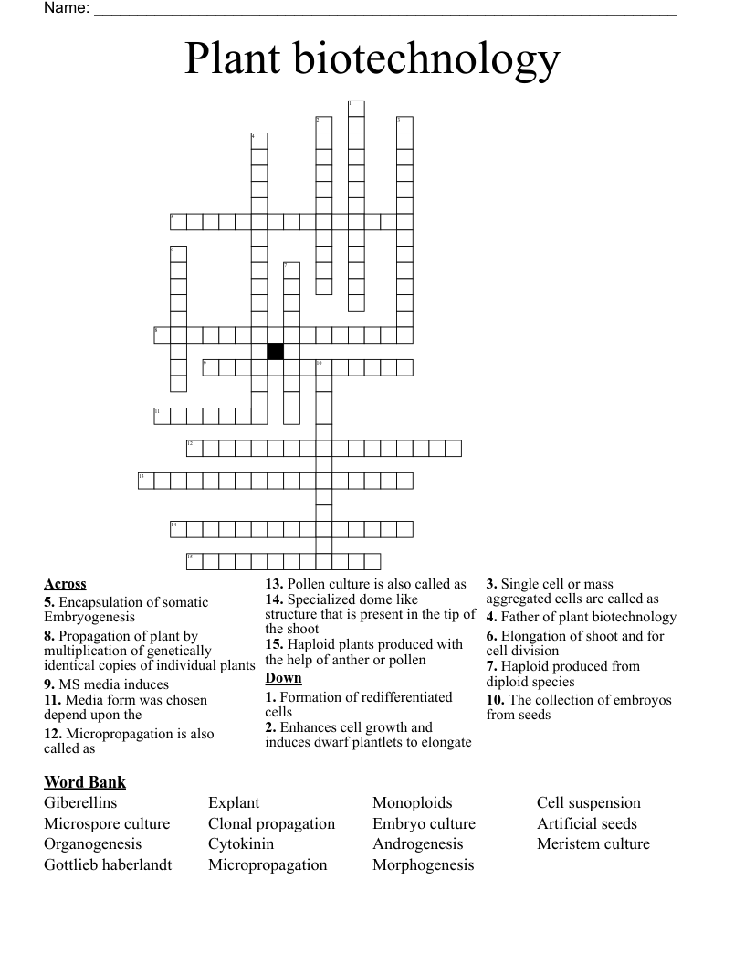 Plant biotechnology Crossword
