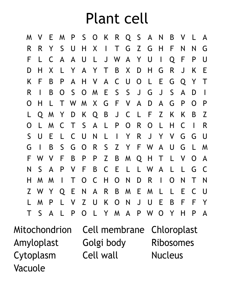 Plant cell Word Search