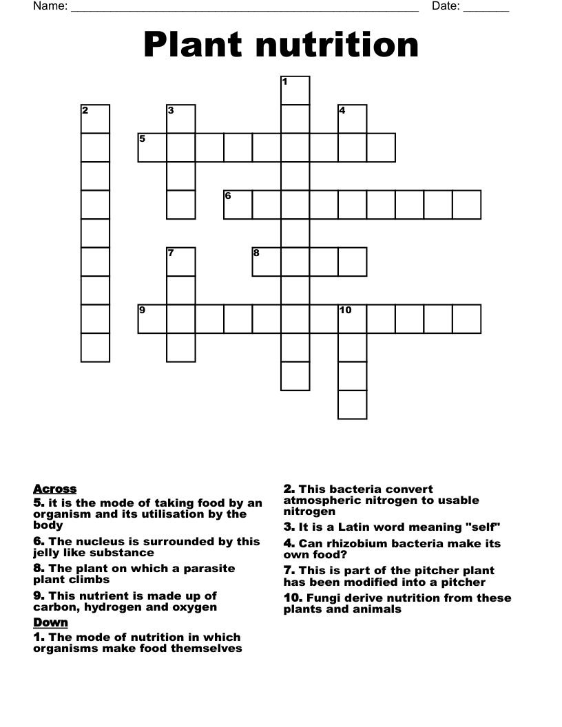 Plant nutrition Crossword