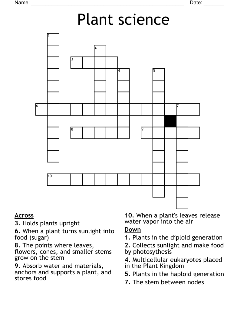 Plant science Crossword