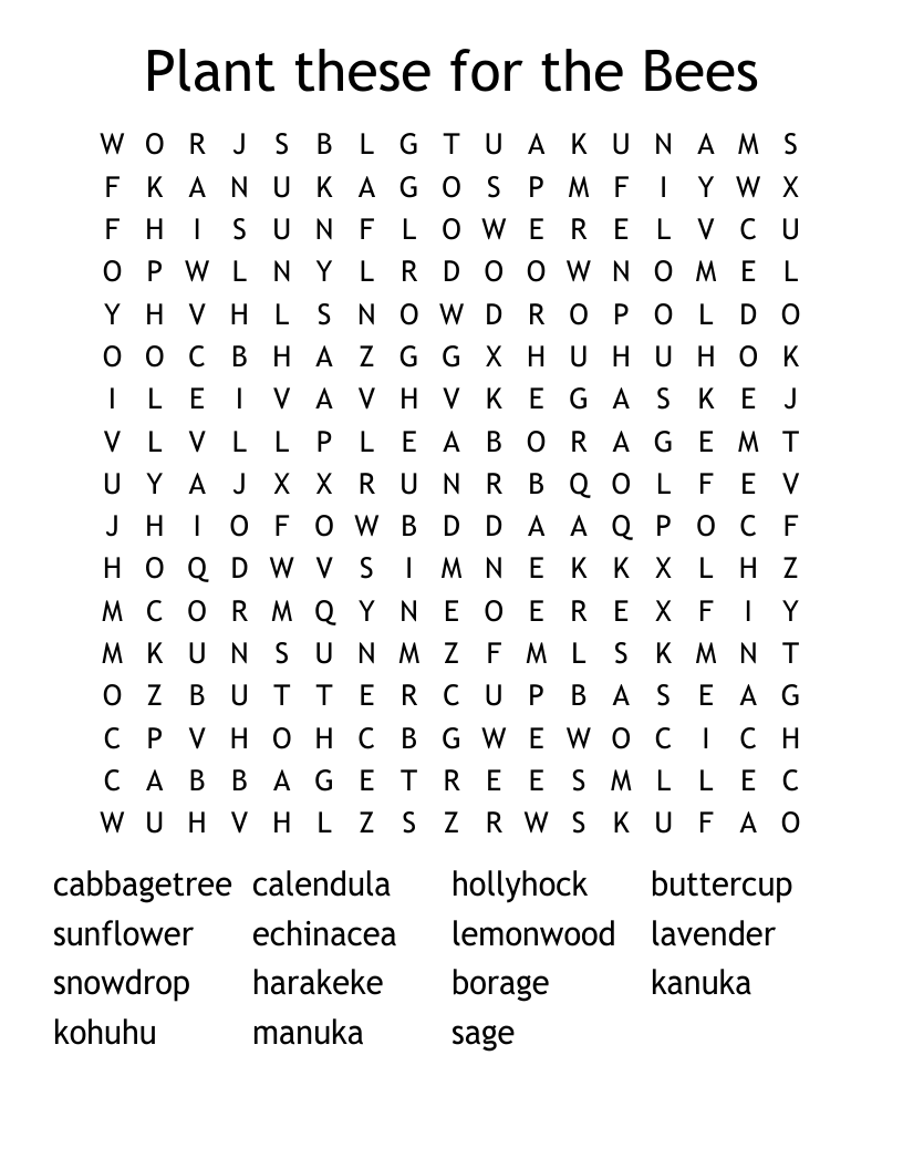 Plant these for the Bees Word Search