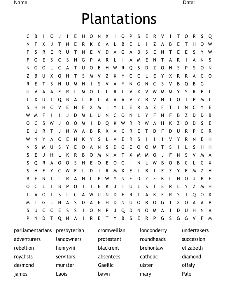 Plantations Word Search