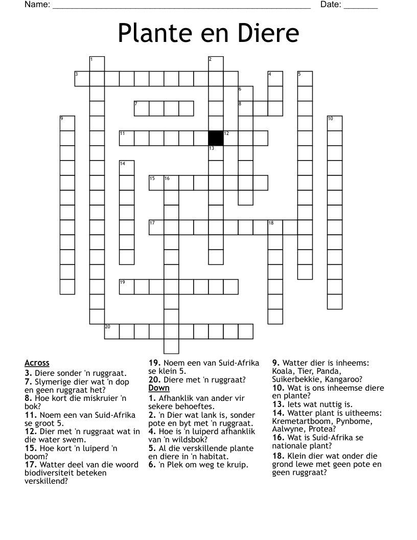 Plante en Diere Crossword