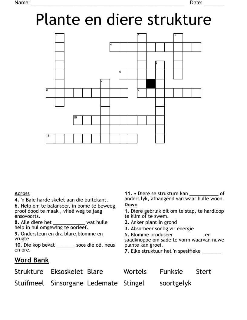 Plante en diere strukture Crossword