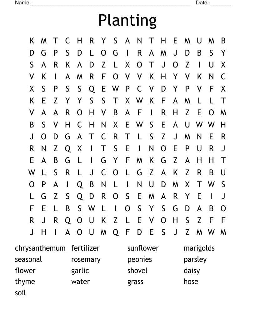 Planting Word Search